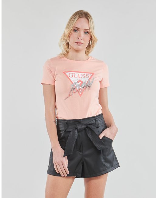 Guess Pink Ss Cn Icon Tee T Shirt