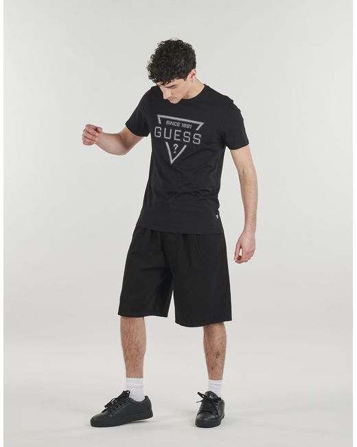 Guess Black T Shirt Ss Bsc Painted Triangle Tee for men