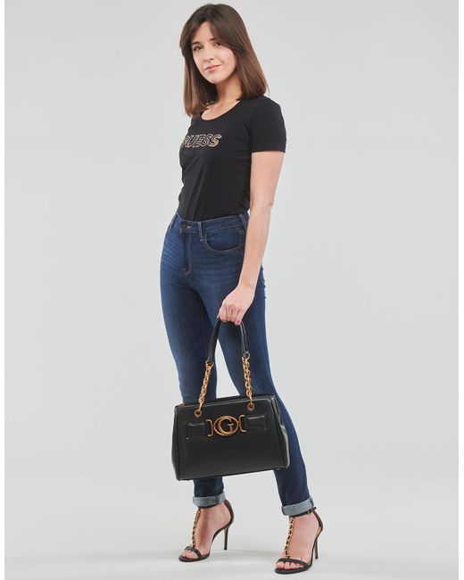 Guess Black T Shirt Ss Rn Mesh Logo Tee