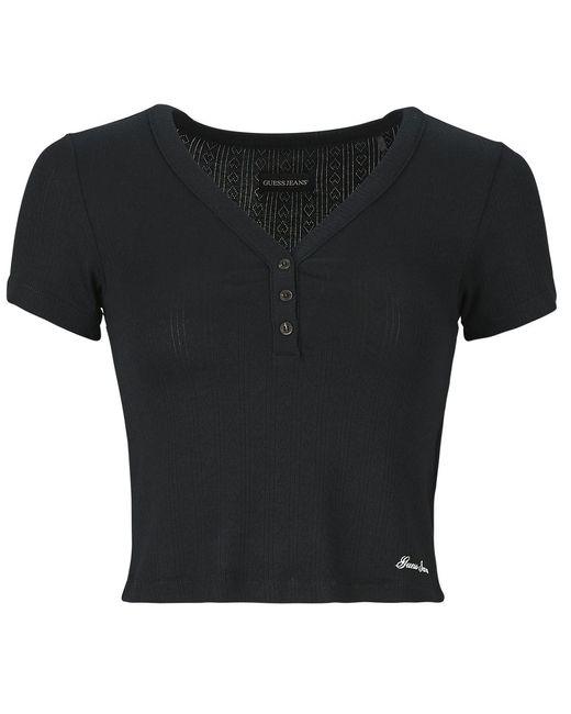 Guess Black T Shirt Gj Pointelle Ss Henley