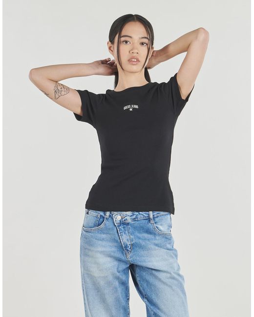 Guess Black T Shirt Gj Ss Cn Rib Embro