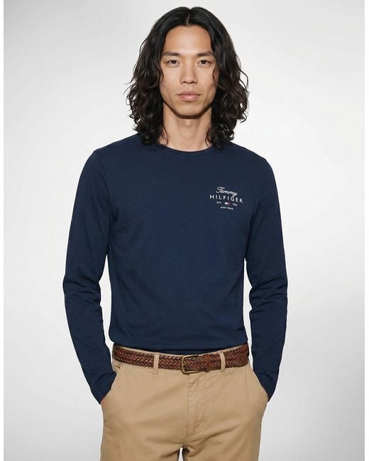 Tommy Hilfiger Blue Long Sleeve T-shirt Script Stack Ls Regular Tee for men