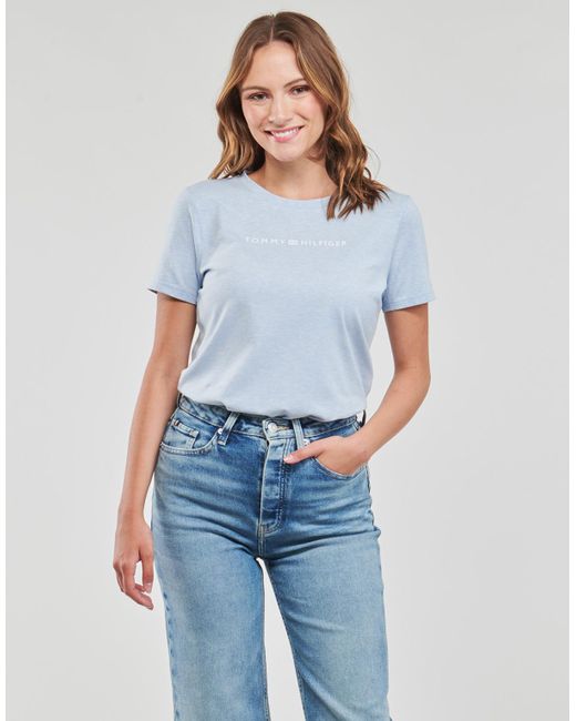 Tommy Hilfiger Blue T Shirt Reg Frosted Corp Logo C-nk Ss