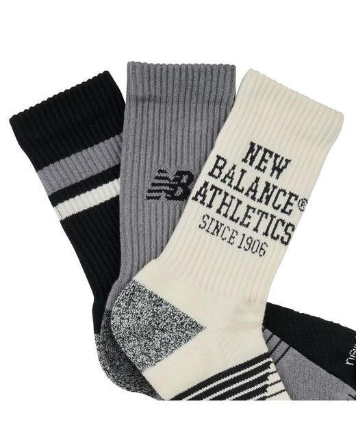 New Balance Gray Sports Socks Active Lifestyle Graphic Crew Socks 3 Packs