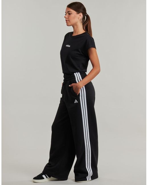 Adidas Black Tracksuit Bottoms 3-stripes Fleece Wide Pant