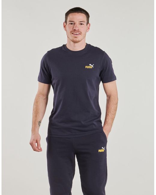 PUMA Blue T Shirt Ess 2 Color Small Logo Tee for men