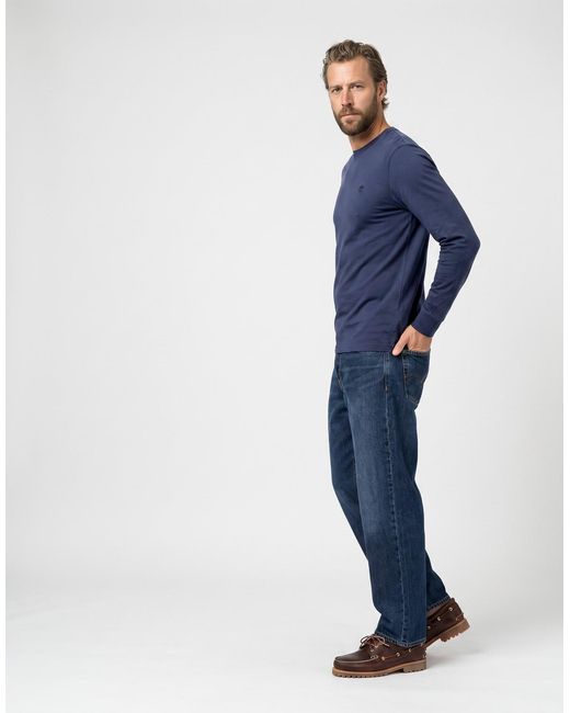 Timberland Blue Long Sleeve T-shirt Tree Embroidered Exterer River Slim for men