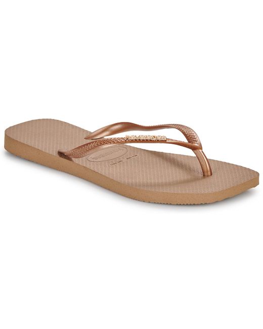 Havaianas Brown Flip Flops / Sandals (shoes) Slim Square Logo Metallic