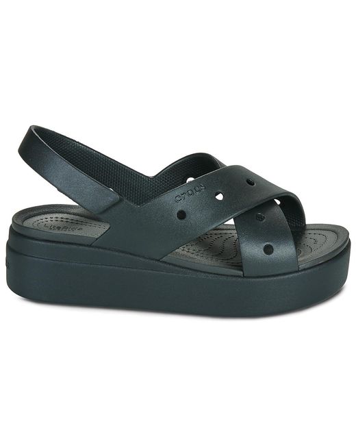 CROCSTM Black Flat Sandals Brooklyn 4u Cross Strap Sandal