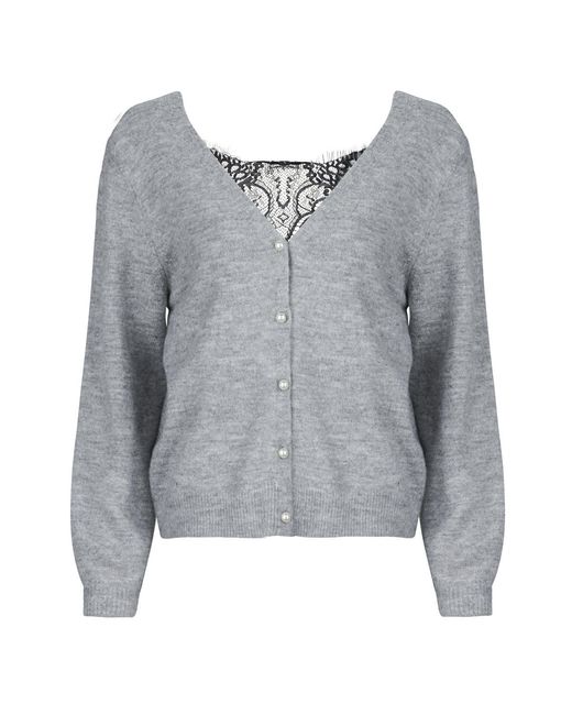 ONLY Gray Cardigans Onladele Ls Lace Mix Revers Cardi