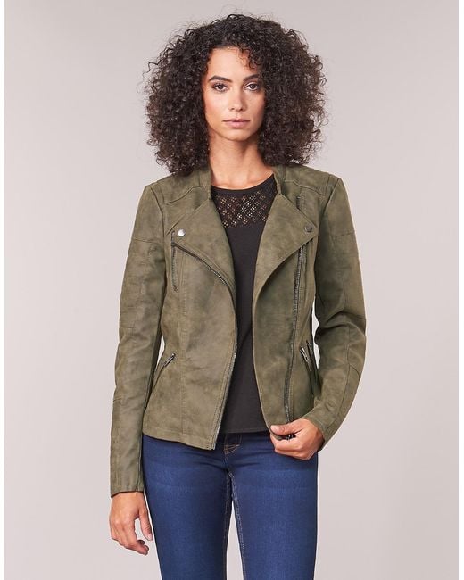 ONLY Green Leather Jacket Onlava