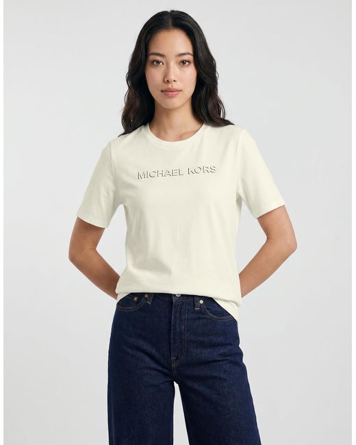 MICHAEL Michael Kors Natural T Shirt Mk Shdw Embssed Logo Tee