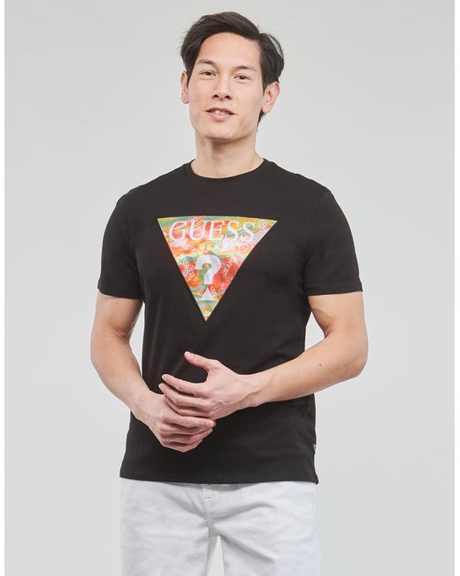 Guess Black T Shirt Ss Bsc Abstract Tri Logo Tee for men