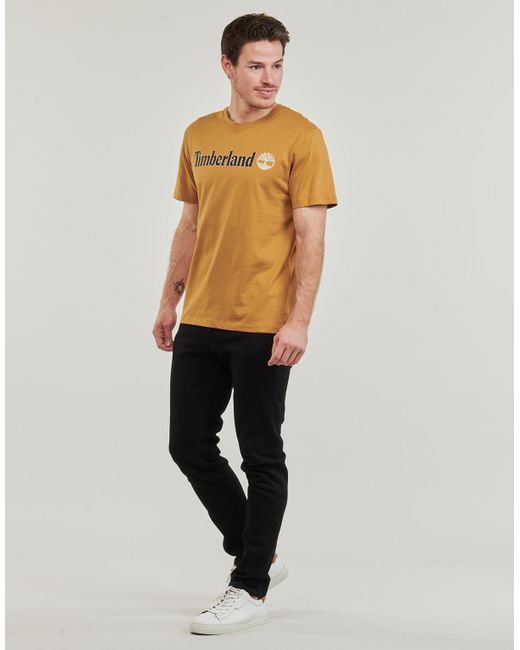 Timberland Yellow T Shirt Linear Logo Short Sleeve Tee for men