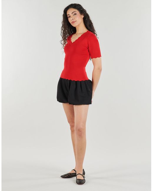 Pieces Red Blouse Pcjuline Ss V-neck Knit