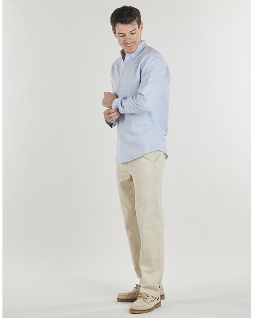 SELECTED Blue Long Sleeved Shirt Slhslimclay Linenblend for men