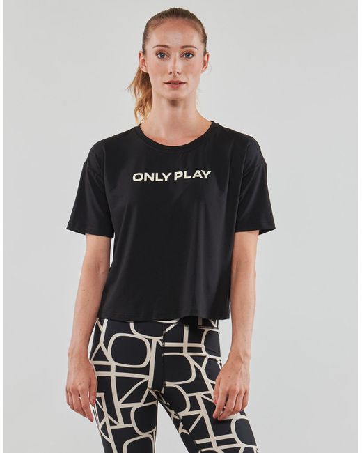 Only Play Black T Shirt Onpfont Logo Short Ss Train Tee