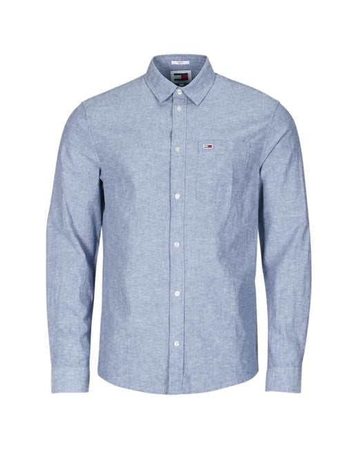 Tommy Hilfiger Blue Long Sleeved Shirt Tjm Reg Linen Blend Shirt for men
