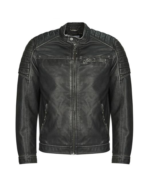 Jack & Jones Black Leather Jacket Jjerocky for men