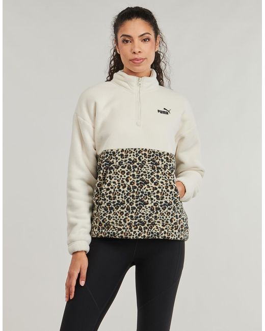 PUMA White Fleece Jacket Ess Graphic Animal Relaxed Half-zip Crew