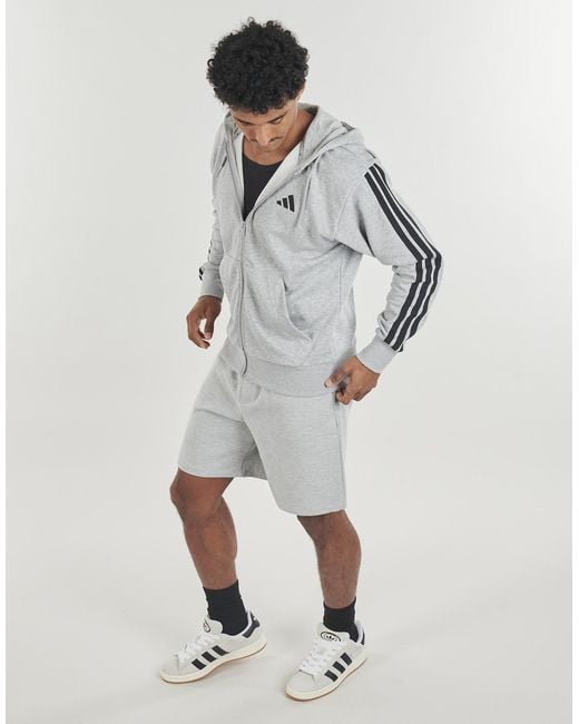 Adidas Gray Tracksuit Jacket Essentials 3-stripes French Terry Full-zip Hoodie for men