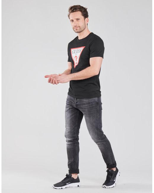 Guess Black Cn Ss Original Logo Tee T Shirt for men