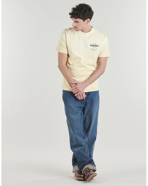 Timberland Yellow T Shirt Sunfaded Back Tree Logo Graphic Hw Tee for men