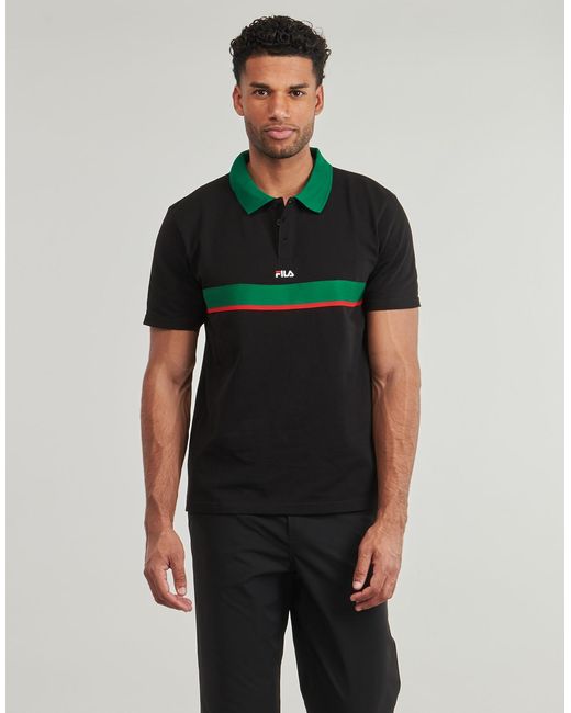 Fila Black Polo Shirt Sagano Relaxed Taped Polo Shirt for men