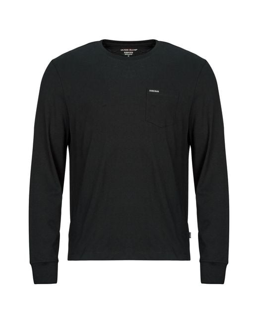 Guess Black Long Sleeve T-shirt Ls Cn Reg Pkt Tee for men