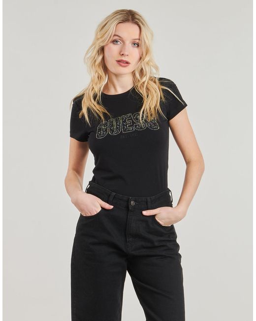 Guess Black T Shirt Logo Lace