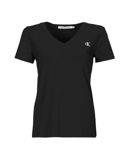 Calvin Klein Black T Shirt Ck Embroidery Stretch V-neck