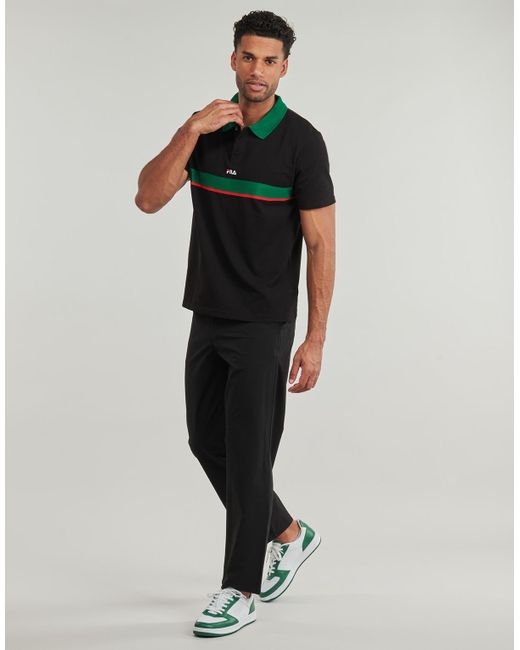 Fila Black Polo Shirt Sagano Relaxed Taped Polo Shirt for men