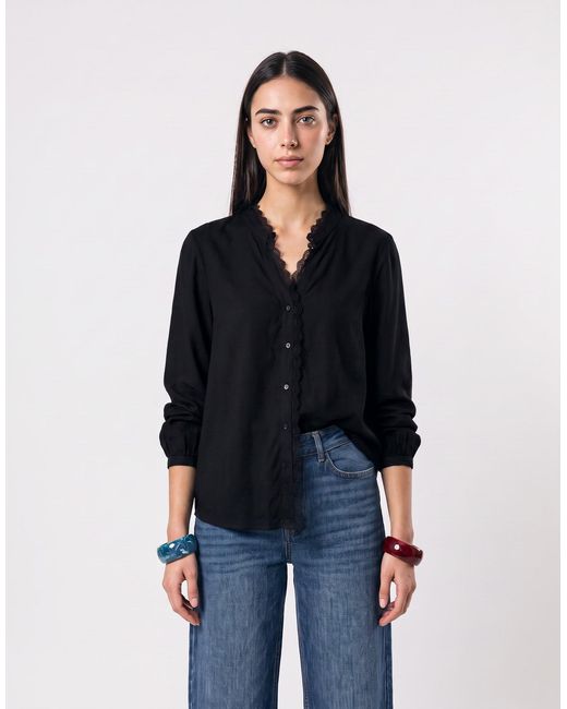 Vila Black Blouse Vigrace V-neck L/s Lace