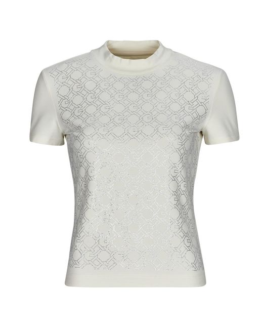 Guess Gray T Shirt Mock Necjk All Over Logo