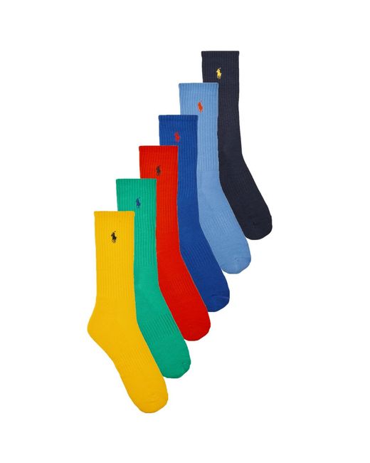 Polo Ralph Lauren Blue Sports Socks Solids-crew Sock-6 Pack for men