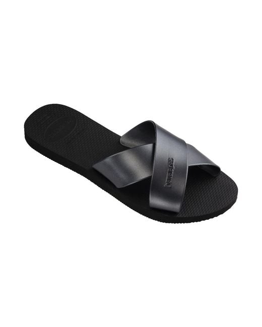 Havaianas Black Flat Sandals Aqua Metallic