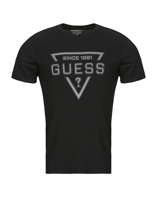 Guess Black T Shirt Ss Bsc Painted Triangle Tee for men