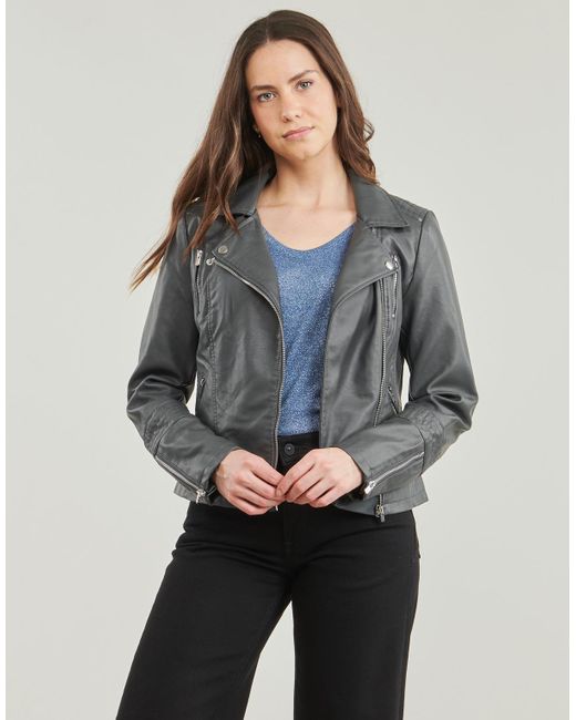ONLY Gray Leather Jacket Onlgemma
