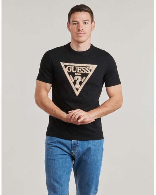 Guess Black T Shirt Cn Triangle Tee for men