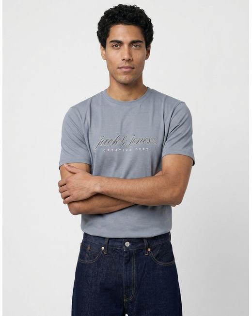 Jack & Jones Blue T Shirt Jormontauk Type Front for men