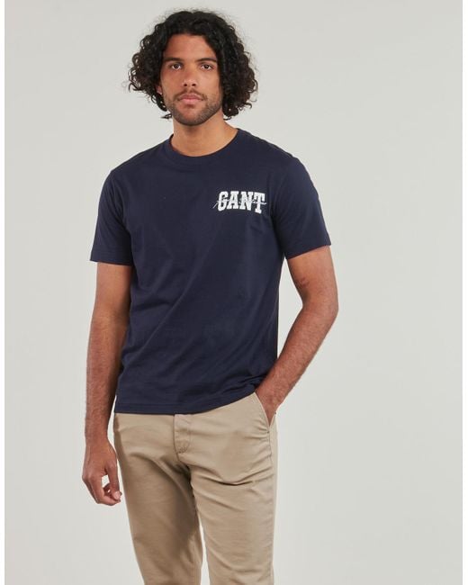 Gant Blue T Shirt Arch Script Ss T-shirt for men