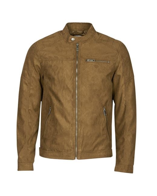 Jack & Jones Green Jjerocky Leather Jacket for men