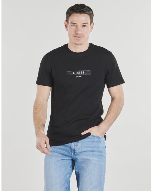 Guess Black T Shirt Ss Cn Logo Box Tee for men