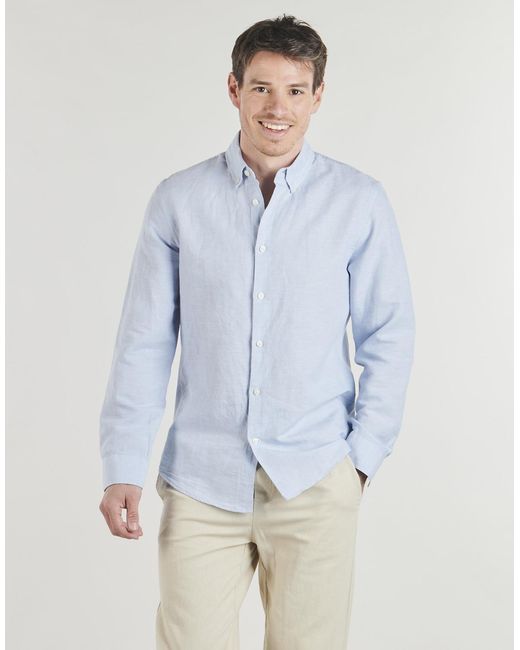 SELECTED Blue Long Sleeved Shirt Slhslimclay Linenblend for men