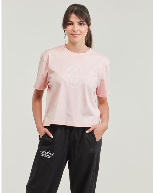 Adidas Pink T Shirt Brand Love Signature Graphic T-shirt