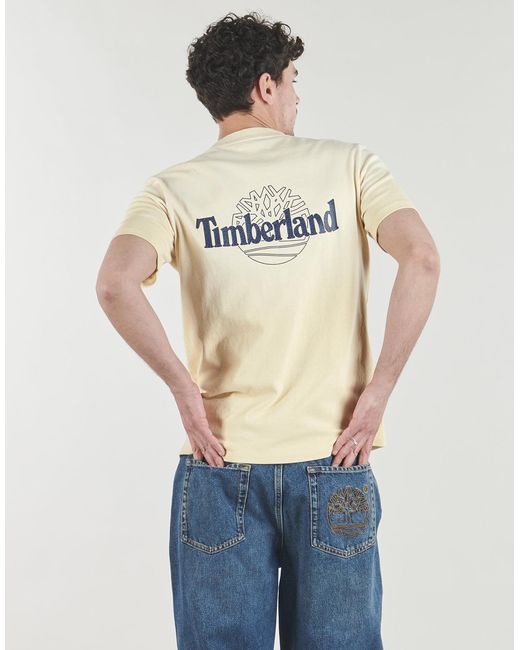 Timberland Yellow T Shirt Sunfaded Back Tree Logo Graphic Hw Tee for men