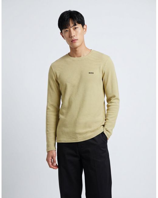 Boss Yellow Long Sleeve T-shirt Waffle Ls-shirt for men