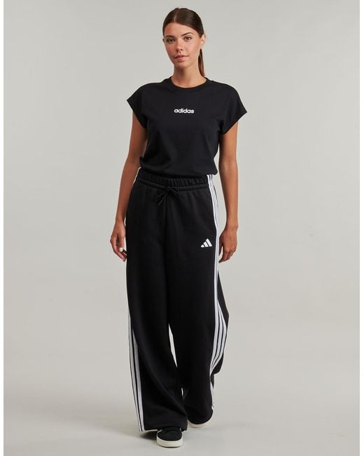 Adidas Black Tracksuit Bottoms 3-stripes Fleece Wide Pant