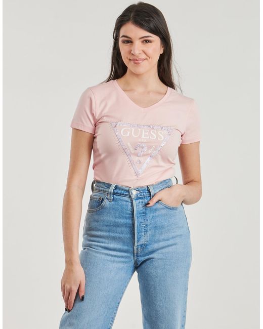 Guess Pink T Shirt Vn Python Triangle