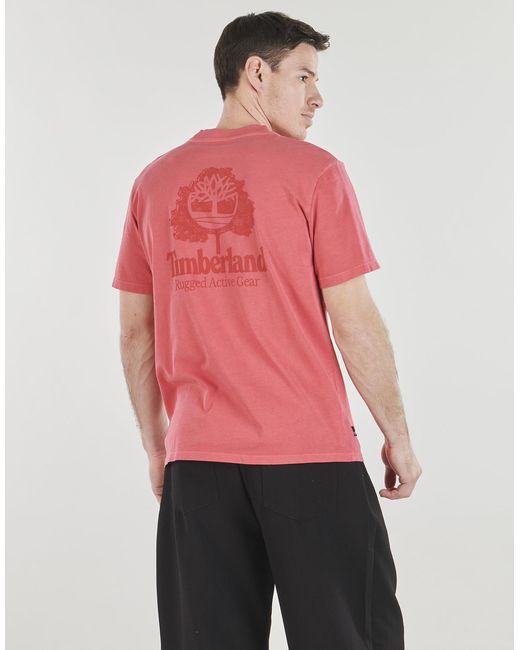 Timberland Pink T Shirt RUGGED Active Gear Back Graphic Tee for men